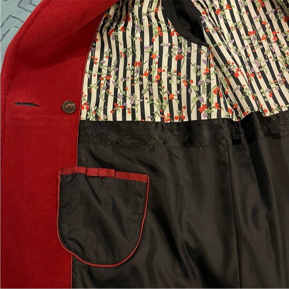 Cole Haan Women's Angora Rabbit Hair And Wool Red Coat - Size 12 - Picture 6 of 7